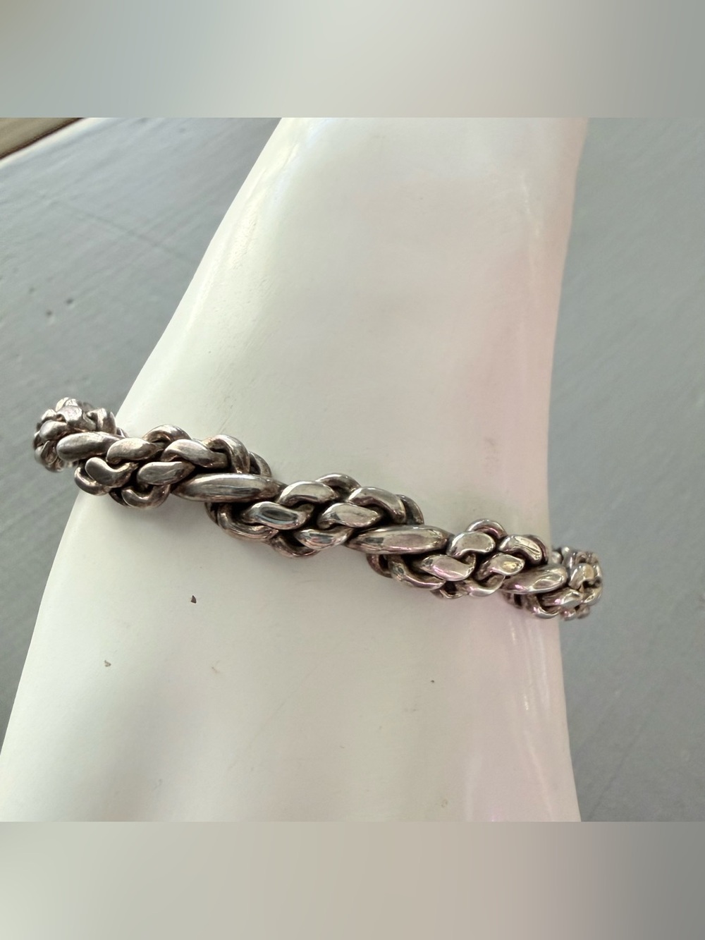 Taxco 925 Sterling Silver Braided Rope Chain Cuff Bracelet